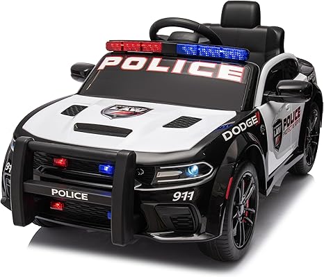 Elevon 12V Kids Ride on Police Car Licensed Dodge Charger, Kids Police Car with Parents Remote Control, Police Car Sticker, Megaphone, Battery Powered SUV Police Cars for Kids Ages 3-5