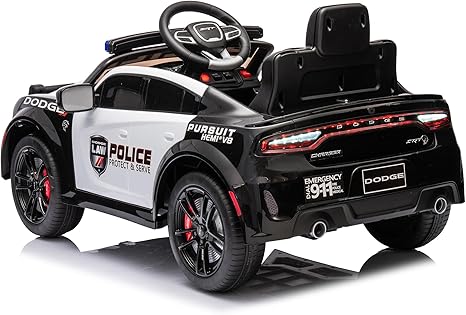 Elevon 12V Kids Ride on Police Car Licensed Dodge Charger, Kids Police Car with Parents Remote Control, Police Car Sticker, Megaphone, Battery Powered SUV Police Cars for Kids Ages 3-5