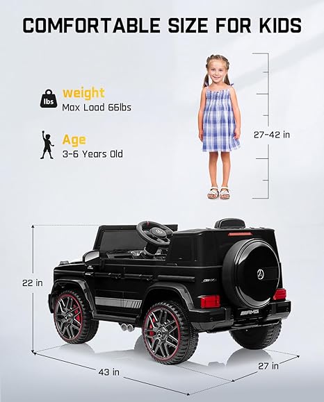 12V 7Ah Licensed Mercedes-Benz G63 Ride on Car for Kids Ages 3-6, Electric Car Ride on Toys w/Parent Remote, Wireless Music, Suspension System - AMG G63 Large,