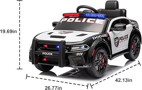 Elevon 12V Kids Ride on Police Car Licensed Dodge Charger, Kids Police Car with Parents Remote Control, Police Car Sticker, Megaphone, Battery Powered SUV Police Cars for Kids Ages 3-5