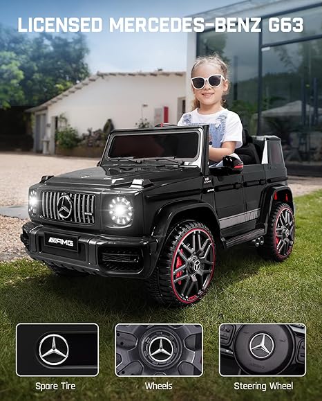 12V 7Ah Licensed Mercedes-Benz G63 Ride on Car for Kids Ages 3-6, Electric Car Ride on Toys w/Parent Remote, Wireless Music, Suspension System - AMG G63 Large,