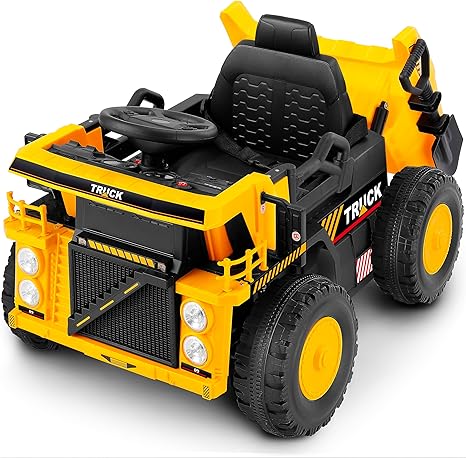 Dump Truck with Dump Bed, Shovel, 12V Remote Control Ride On Car, Battery Powered Construction Vehicles,Electric Cars with Bluetooth,Music,Kids